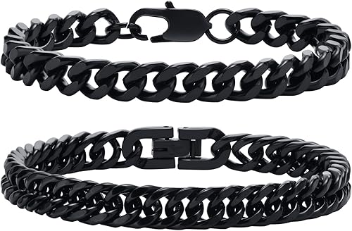 VNOX 2 pulseras de cadena para hombres y mujeres, juego de pulseras de cadena de eslabones cubanos de acero inoxidable resistente para hombres y