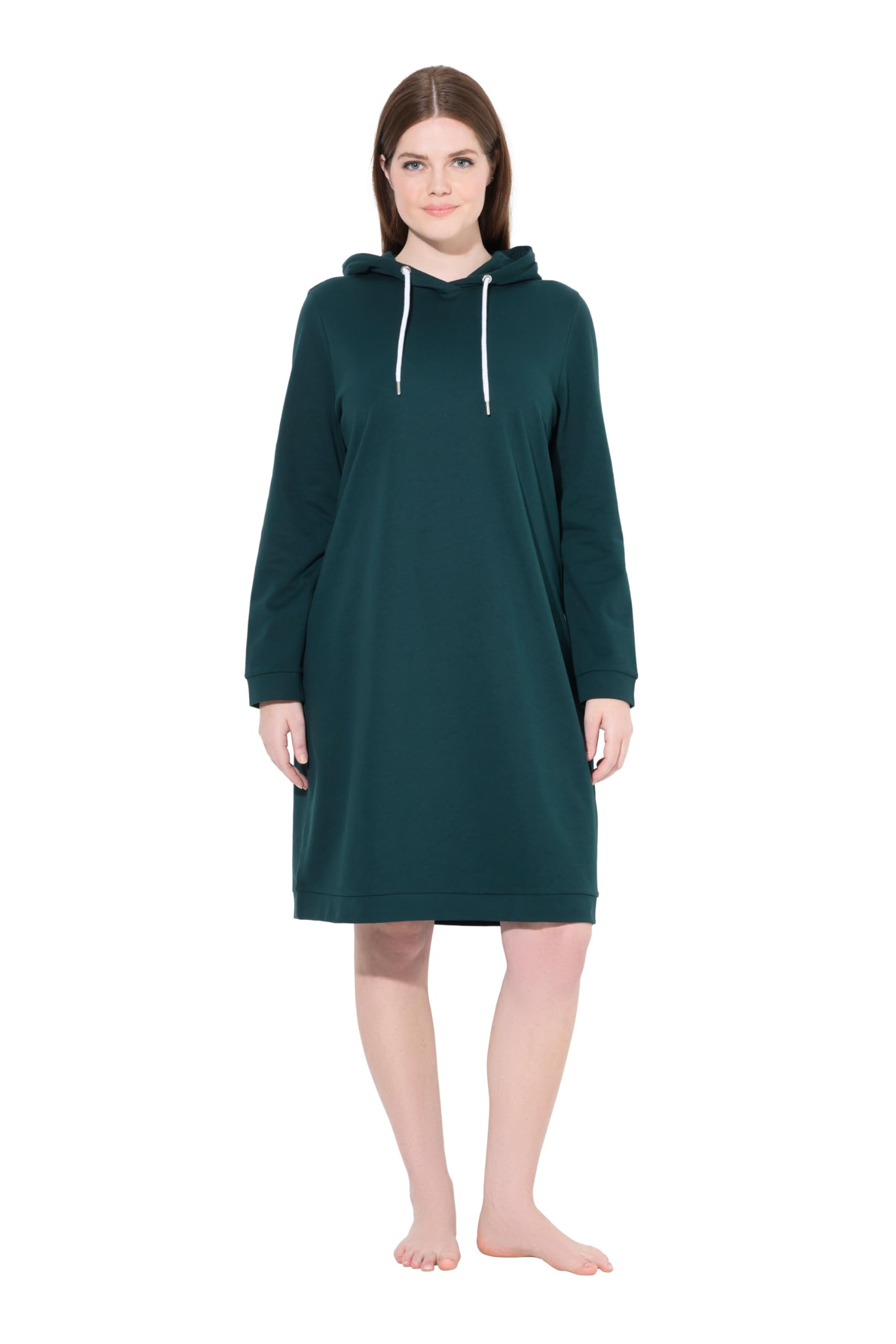 Ulla Popken Damen große Größen Übergrößen Plus Size Loungwear-Kleid, Kapuze, weich angeraut, Rippbündchen 842795