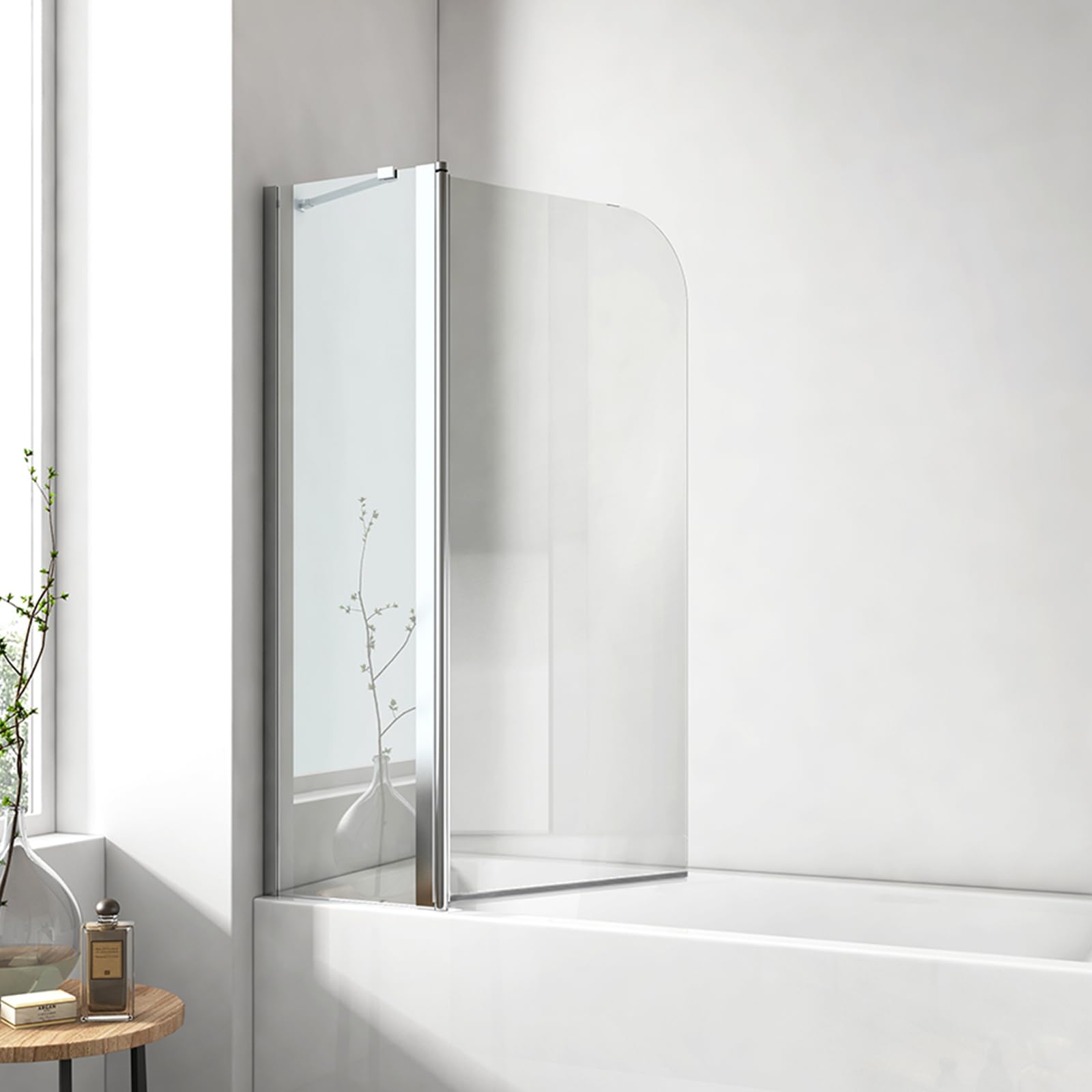 EMKE Mampara de ducha para bañera de 100 x 140 cm, accesorio plegable para bañera, mampara plegable de 6 mm, cristal de seguridad