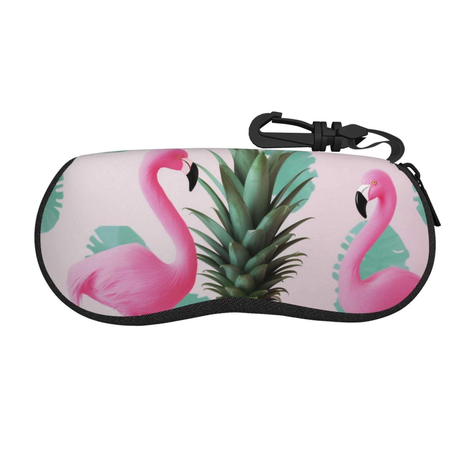 Peiyeety Unisex Flamingo And Pineapple Flamingo And Pine Print Eyeglass Case For Women And Men Portable Sunglasses Case With Carabiner