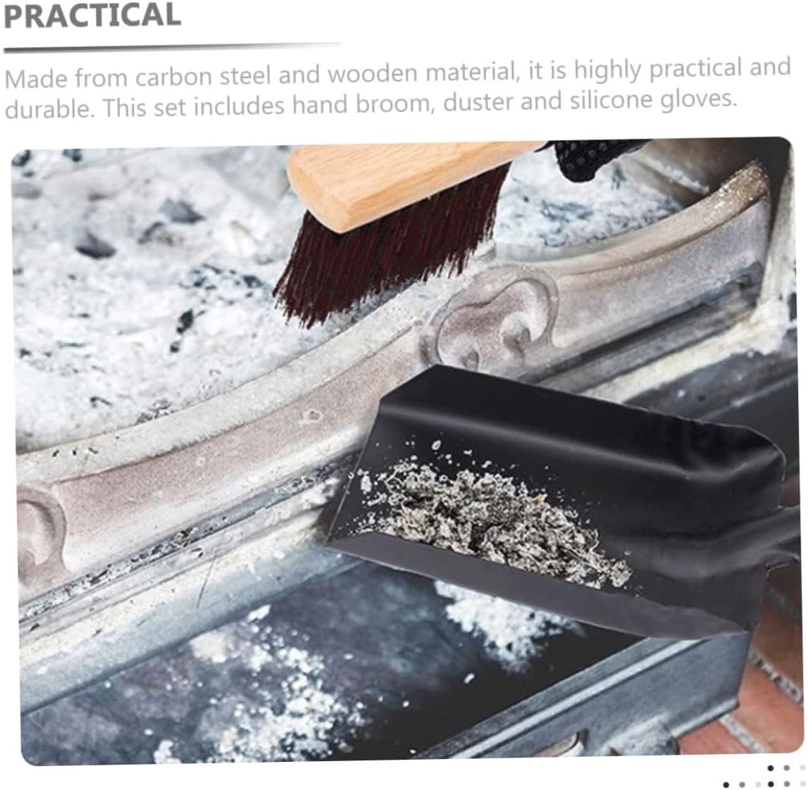 Fireplace Cleaning Kit Complete Set Dust Broom Shovel Woodworking Brush Silicone Gloves Easy to Store and Carry
