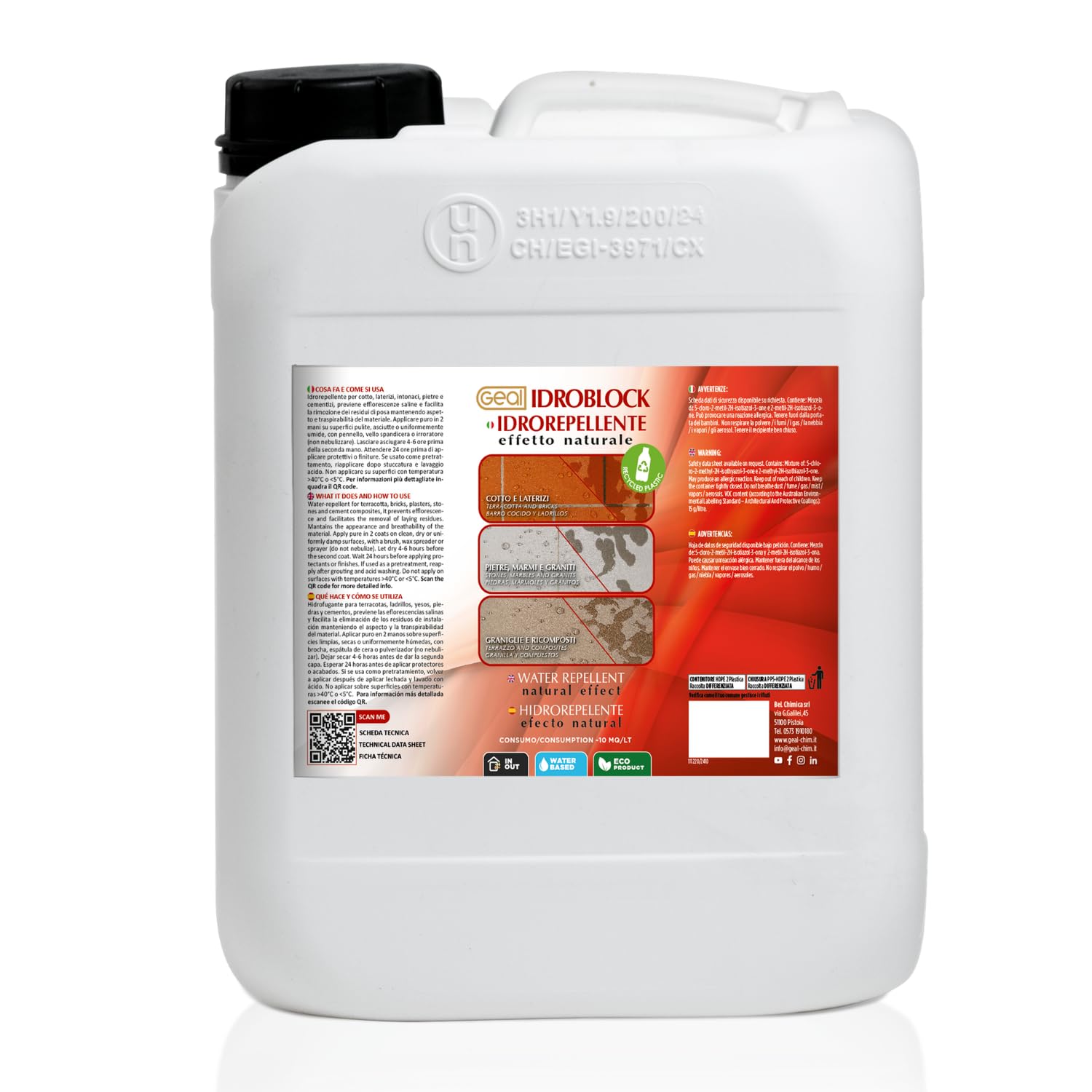 GEAL - Idroblock Idrorepellente Antiumidità Effetto Naturale, 5 l | Riduce l'Assorbimento di Acqua, Contrasta la Formazione di Efflorescenze Saline