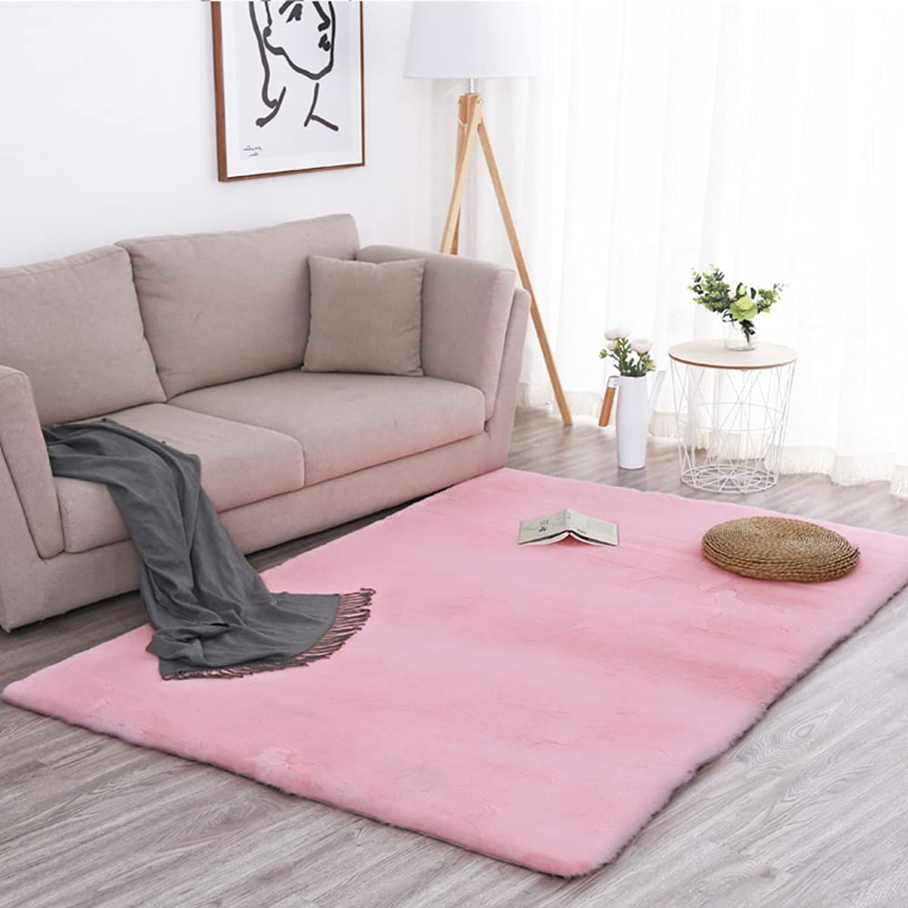 GueTTO Tappeto in morbida pelliccia di coniglio artificiale, adatto per il soggiorno, soffice pelliccia di pecora, per letto, divano, 200 x 320 cm, rosa b