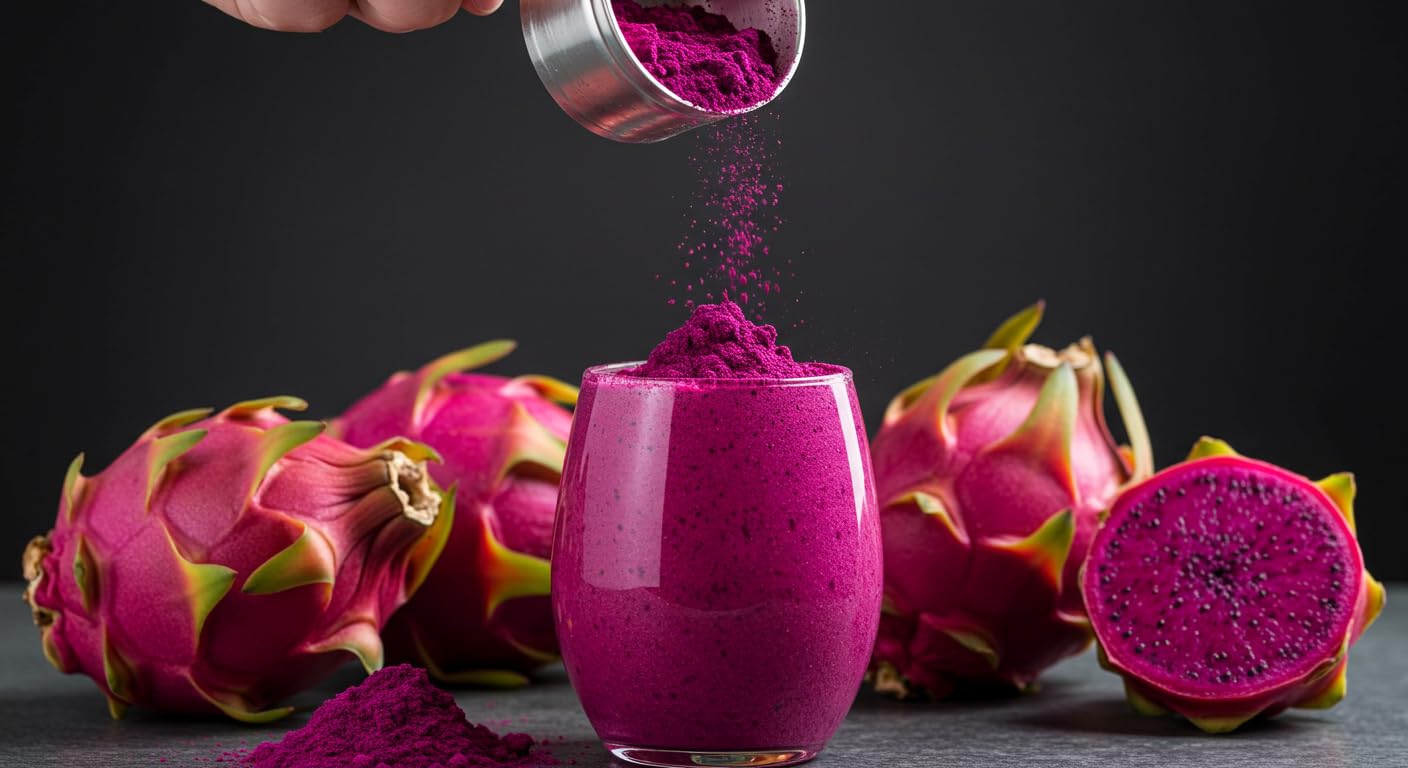 Indus Farms Red Dragon Fruit Powder (Pitaya Powder) – Vibrant Pink Color for Smoothies, Drinks & Baking – Fine Easy-Mix Powder for Natural Coloring & Syrups – GMO-Free, Vegan, 1 LB