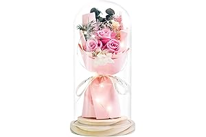 HVY Preserved Flowers for Her, Preserved Rose Bouquet in Glass Dome