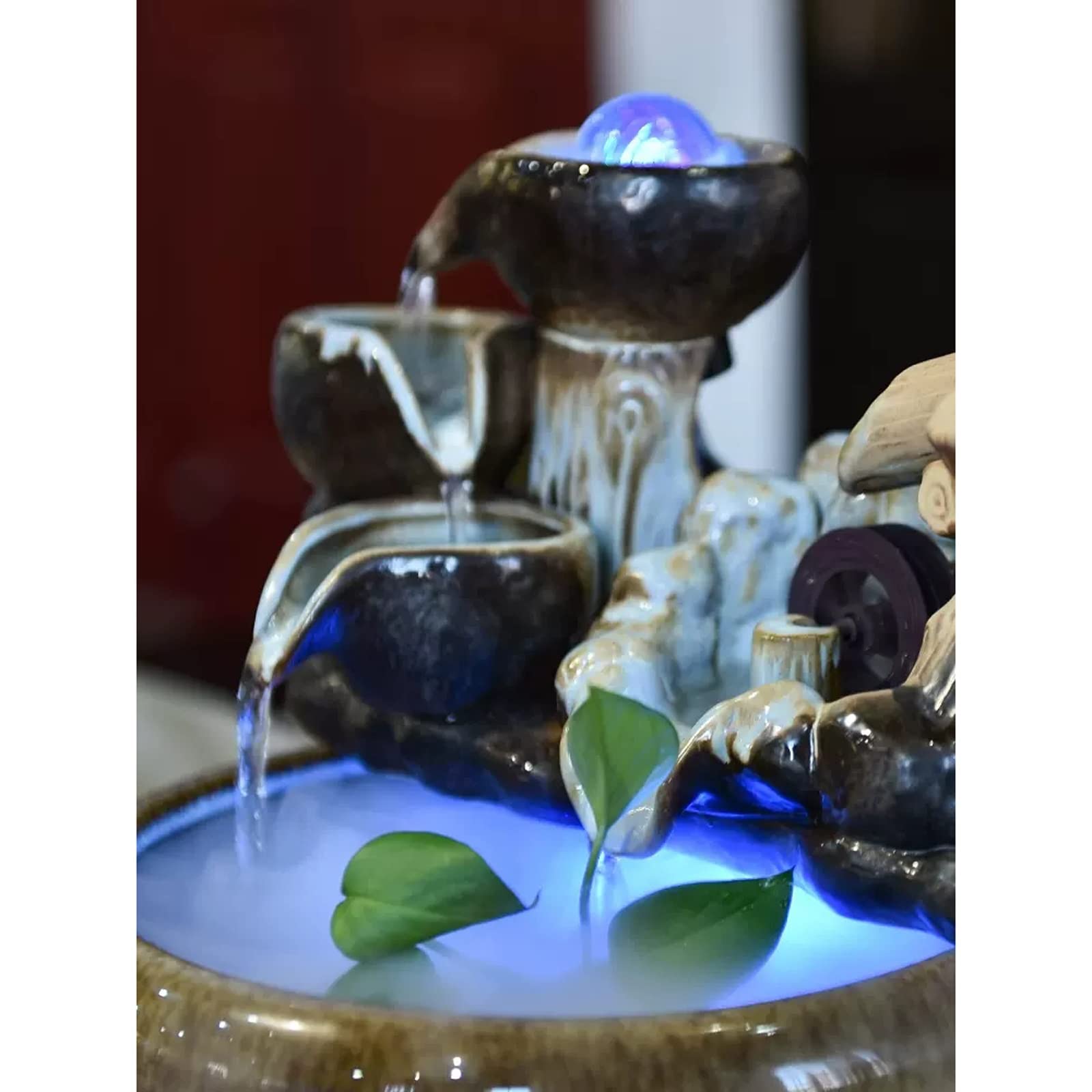 Fuente Decorativa de jardín, Fuente de Agua con Cascada, de cerámica, con Bomba de Agua, Feng Shui Zen, decoración para salón, Dormitorio, Oficina, 32 x 27 x 28 cm