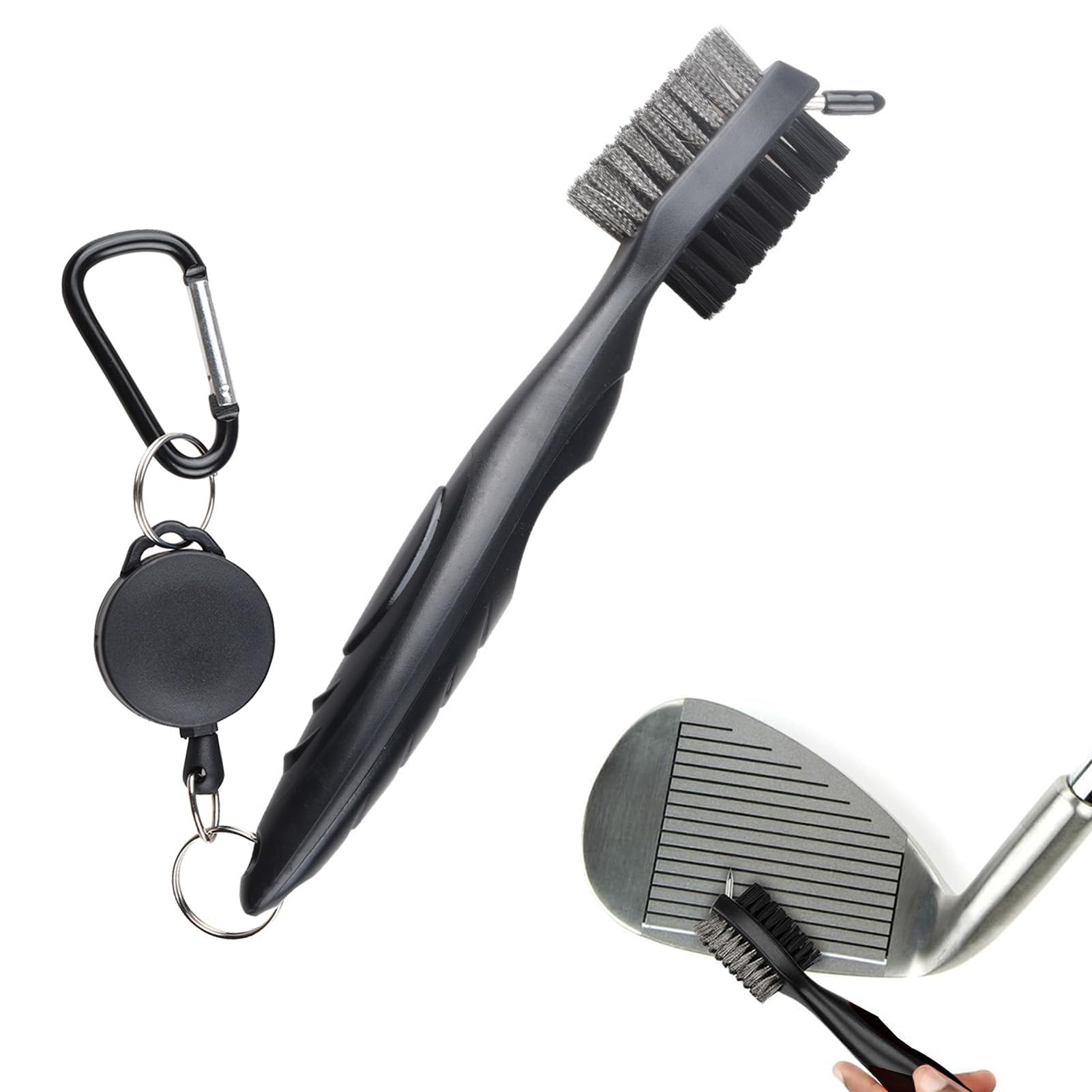 Golf Club Cepillo de palos de golf, cepillo de golf, limpiador de palos de golf, cepillo de limpieza para la limpieza de Club Face & Groove con clip (mosquetón) para colgar en bolsa de golf