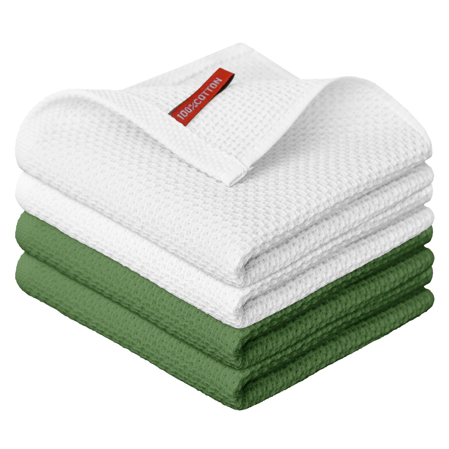 Artoid Mode White Green 100% Cotton Soft Kitchen Cleaning Cloths 34 x 34 cm, Pack of 4 Dish Cloths Towels Absorbent Washable for Washing up