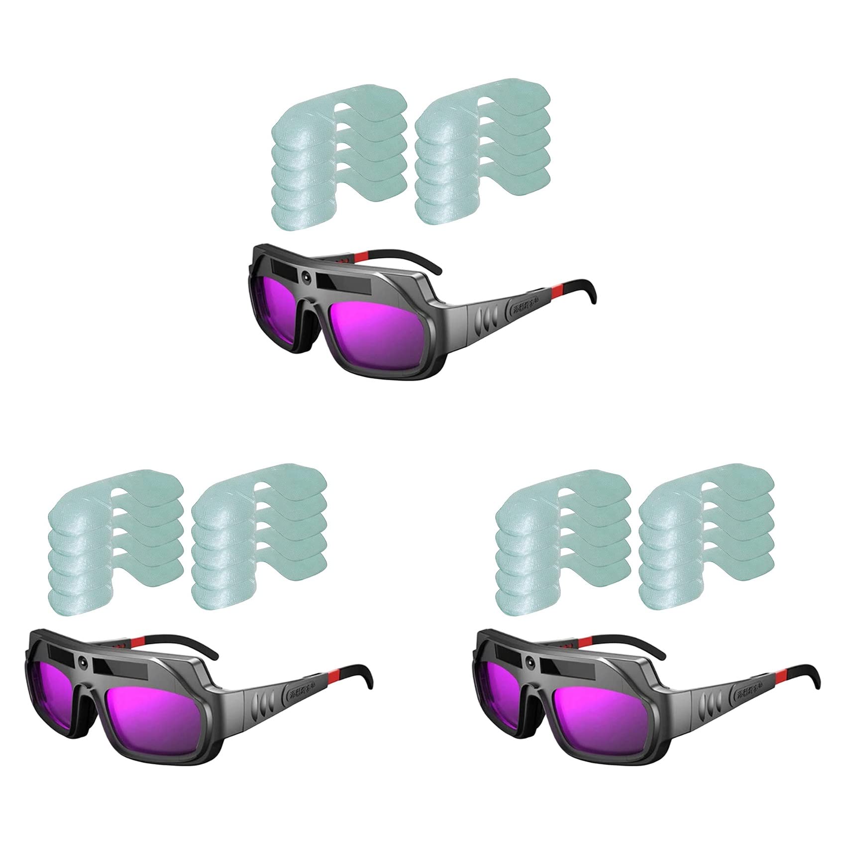 3X Gafas de Soldadura de Oscurecimiento Automático Gafas de Soldador de Vista Grande Antiarañazos para Corte de Plasma con Lentes de 30 Piezas