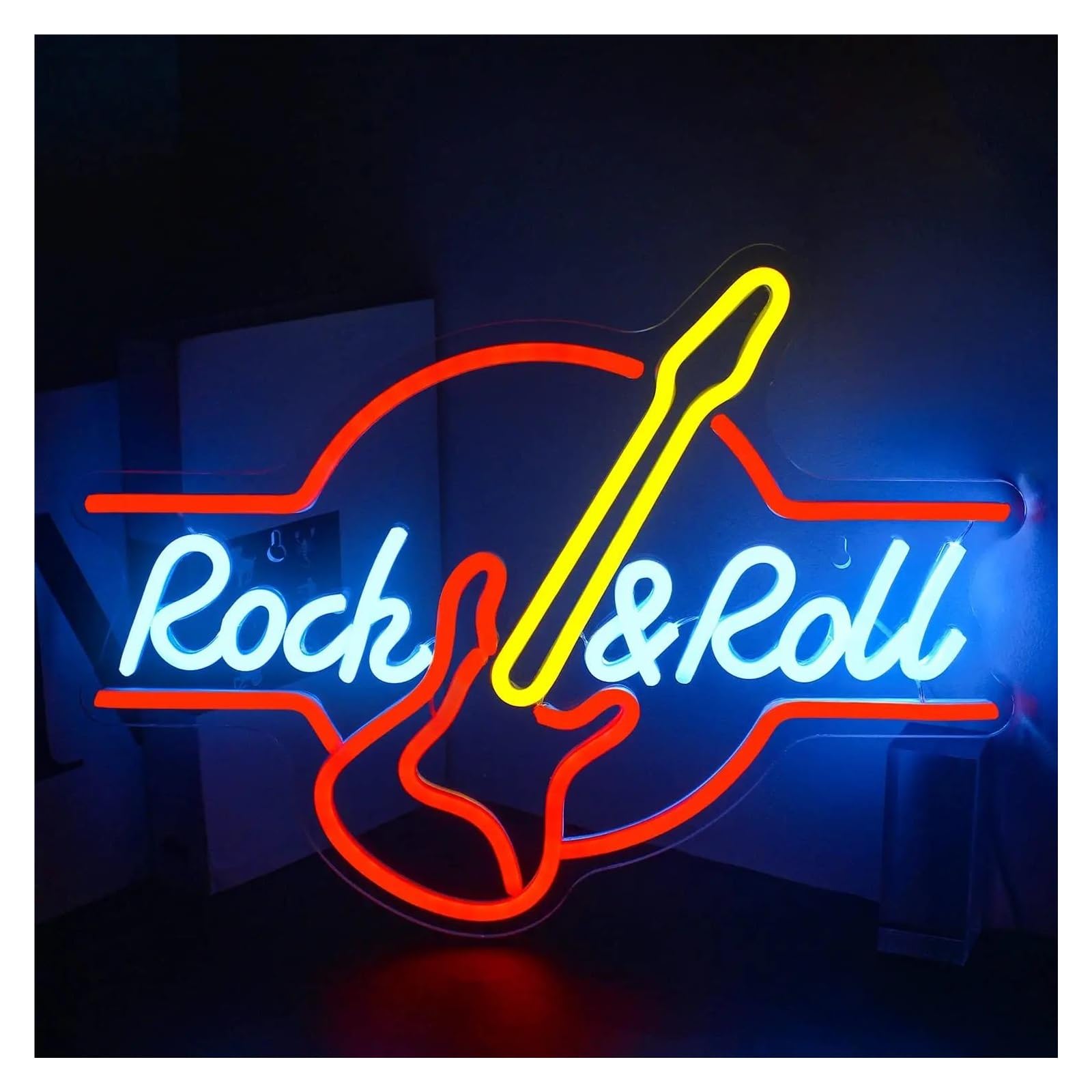 LEMST Signs Lamp Guitar Rock and Roll Neon Sign Light USB Powered for Wall Decor Music Bar,Live Music Vocal Recital Concert 42cmх32cm