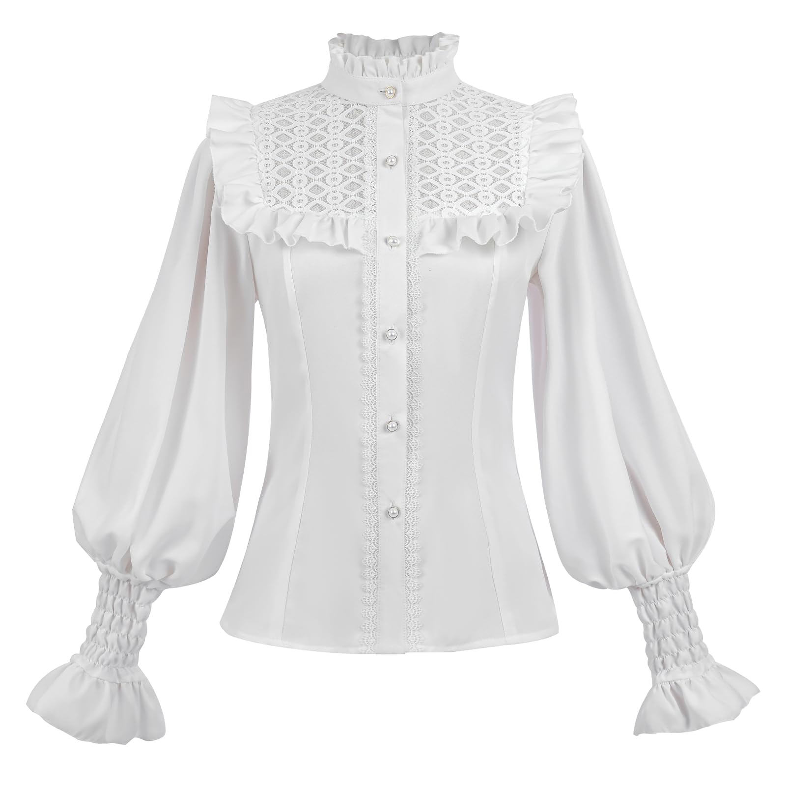 FiamllWomen's Victorian Blouse Vintage Style Long Sleeve Shirt Lotus Ruffle Top Medieval Blouse Women's Halloween Costume Carnival Party
