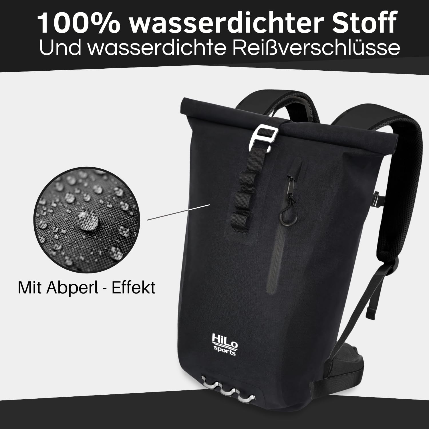 HiLo sports 25 Liter Rolltop Rucksack wasserdicht - Urban 25 Kurierrucksack - Rucksack für Damen und Herren - Für Büro, Arbeit, Freizeit & Fahrrad