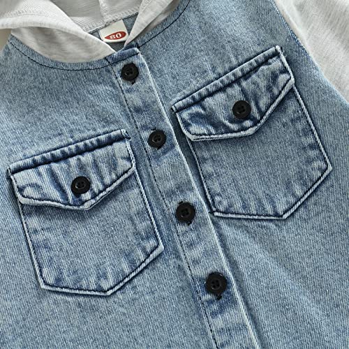 Mainesaka Toddler Baby Boys Girls Hoodie Denim Jackets Button Down Trucker Jeans Top With Pockets Fall Long Sleeve Coat (C Light Blue, 6-12 Months) #TOP5