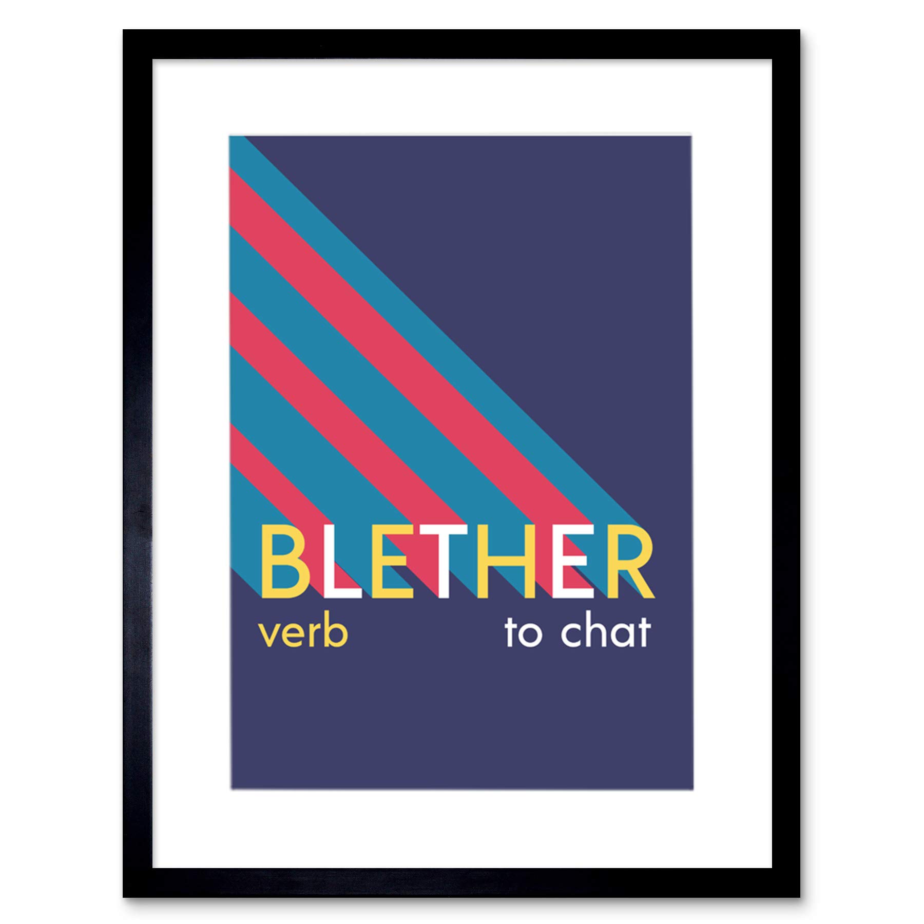 Wee Blue Coo Black Scottish Definition Blether Framed Wall Art Print 12X16
