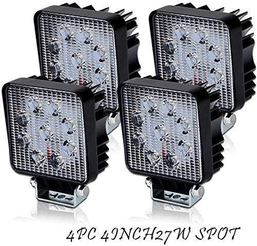 QUAKEWORLD 4PCS 4 inch 27W LED SPOT Work Lights Tractor/Truck lights Driving Fog Lights Rear Lights Back Up Lights for Off-Road Jeep SUV ATV UTV Boat Ford Toyota John Deere 10-30V