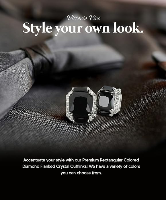 Mancuernillas de cristal con diamantes rectangulares para hombres miniatura 7