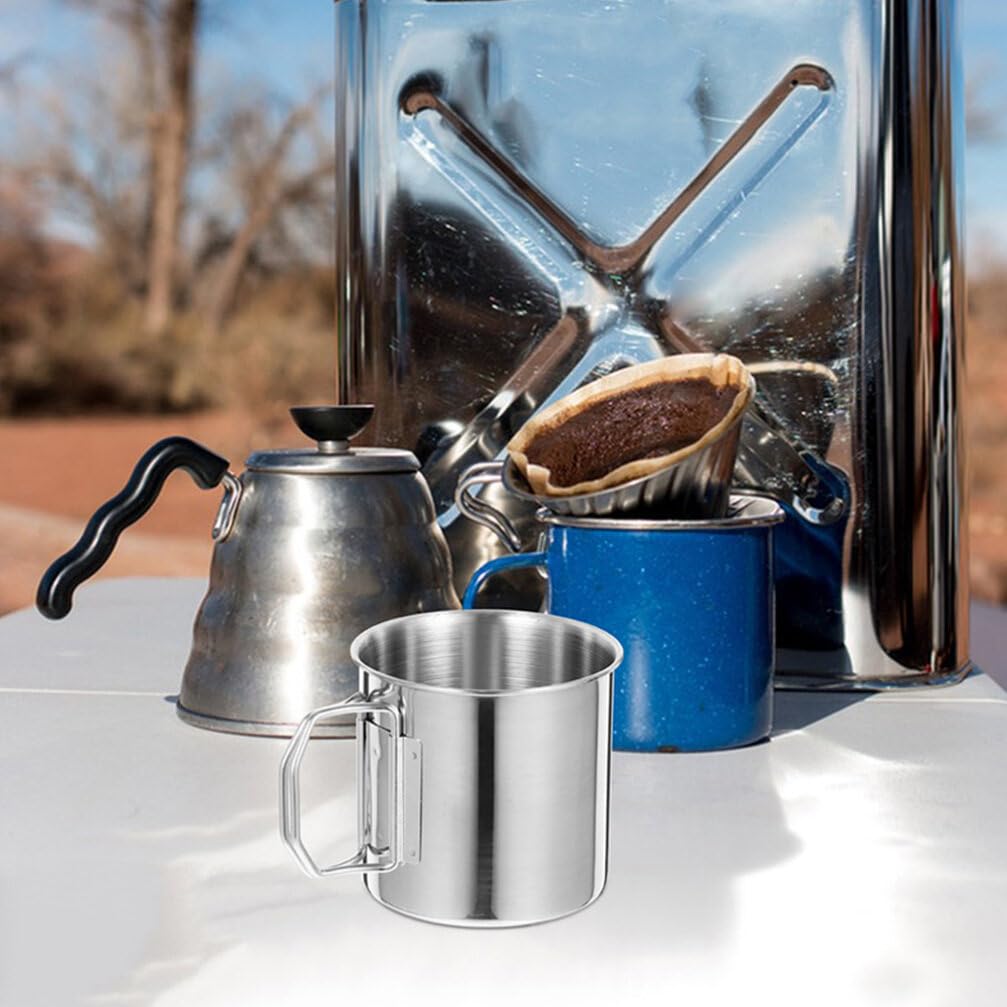 BESPORTBLE 2 Tazas Portátiles de Acero Inoxidable Fáciles de Limpiar con Asa Plegable Pack de 2 Unidades para Beber al Aire Libre Ideales para Camping y Picnic