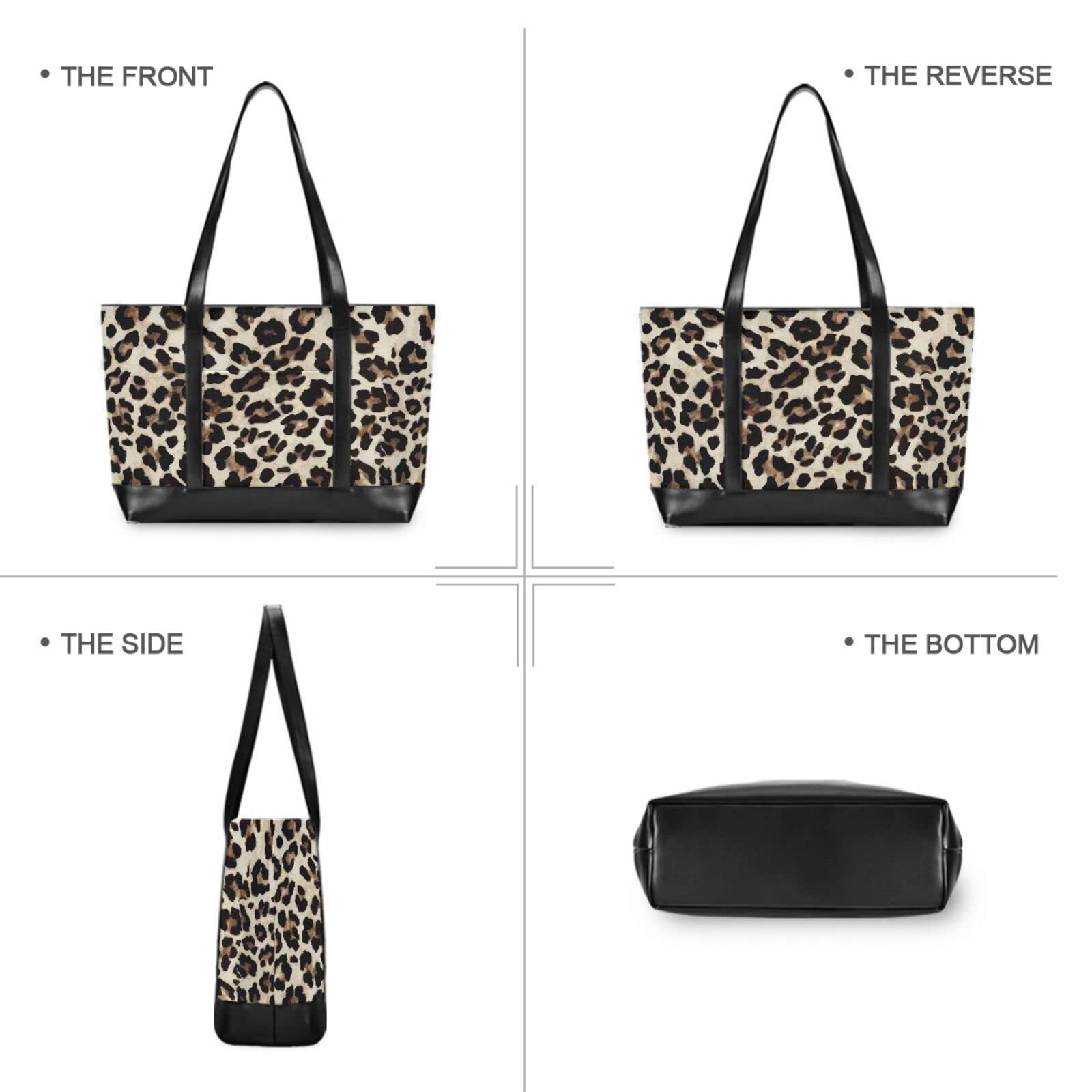 Damen-Handtasche, Gelb Leoparden-Tier-Gepardenmuster, Leinen-Laptop-Tragetasche, Rei?verschluss, Umh?ngetasche, Einkaufstasche, 39,6 cm