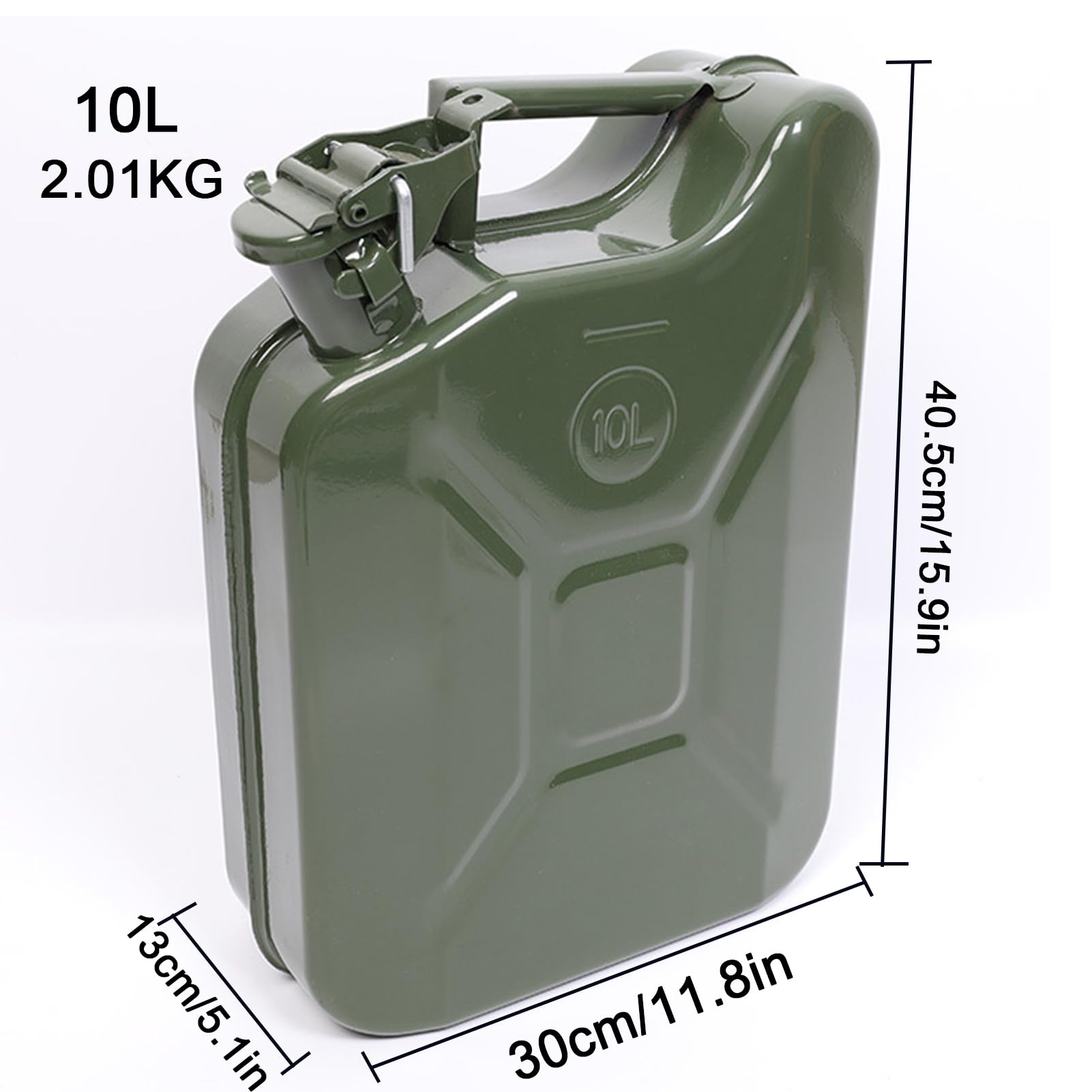 Generisch 5l 10l 20l Kraftstoffkanister Metall, Benzinkanister Mit Flexiblem Ausgießer, Handlicher Kanister Dieselkanister Reservekanister Für Motorrad,Auto,Rasenmäher,Bootfahren,Grün,10L