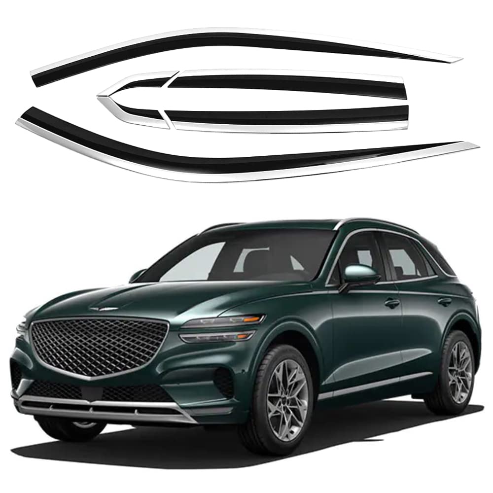 AUTOCLOVER Tape-On Rain Guards Window Visors 6 Pcs Set for Genesis GV70 2021 2022 2023 2024 2025/ Window Deflectors, Out-Channel Vent Shades (Chrome Line Black)