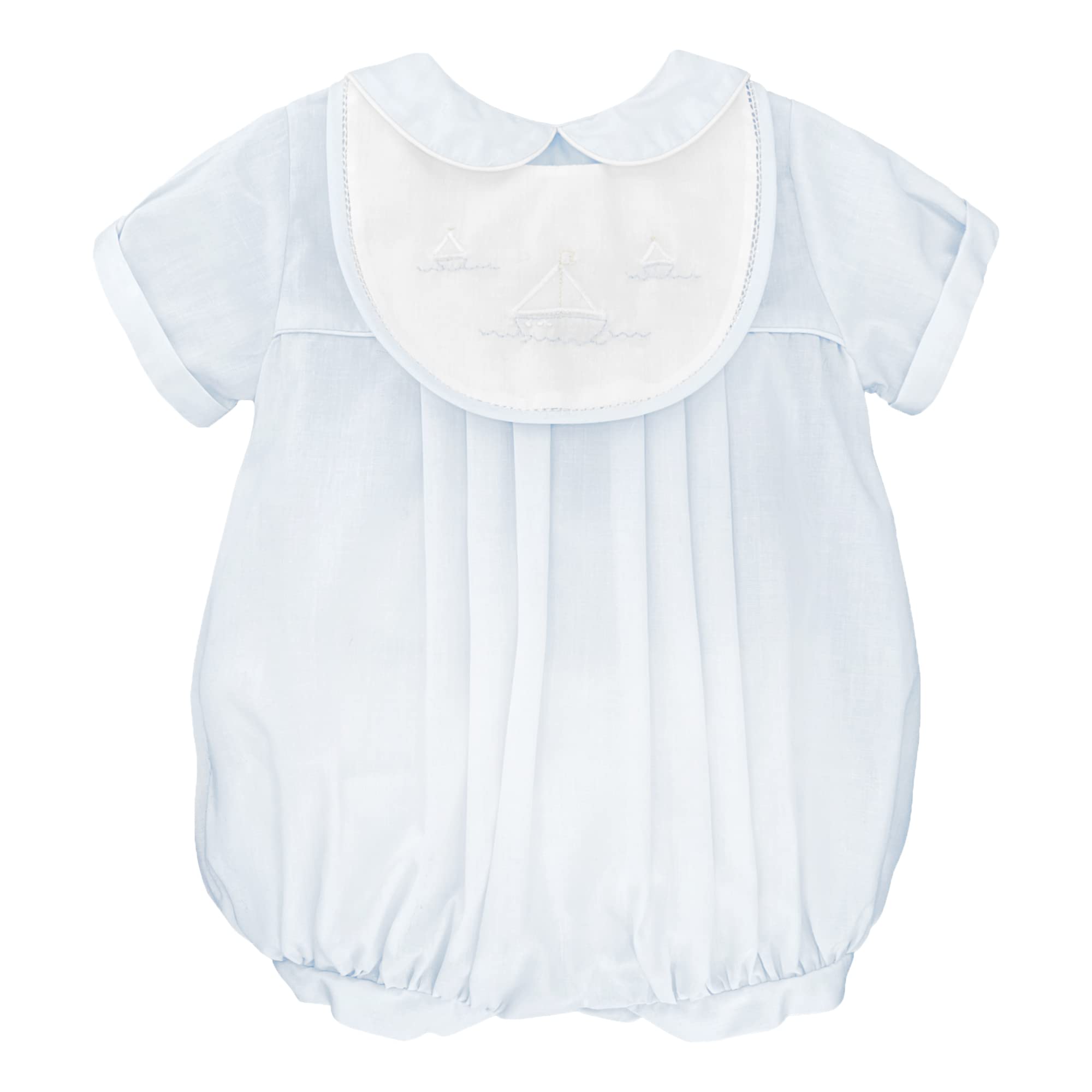 Petit Ami Baby Boys' Romper with Embroidered Sailboat Bib