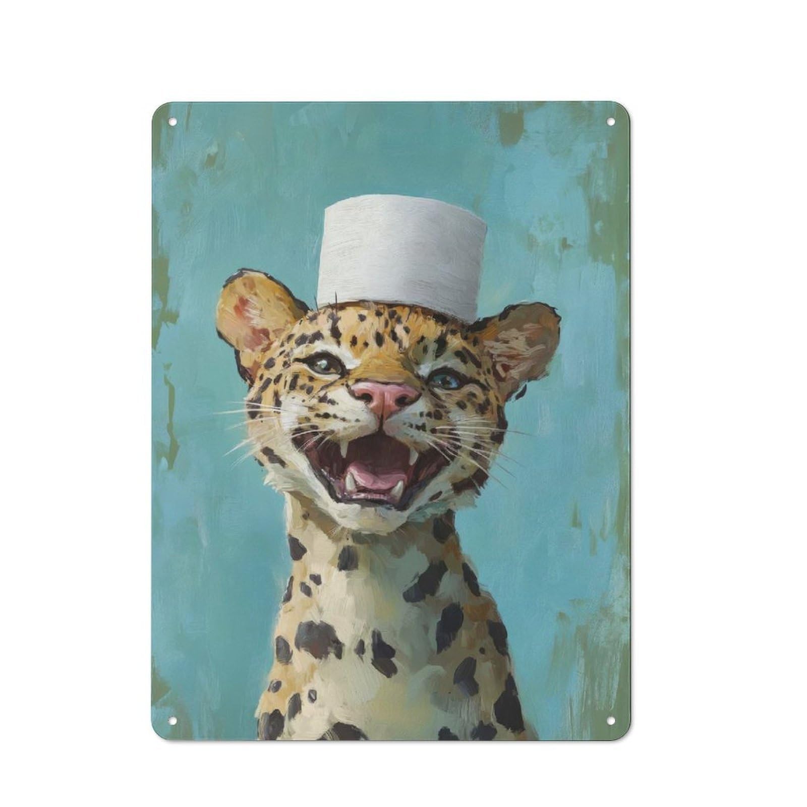 Junmoney Style-6 Leopard In A Toilet Paper Hat Rustic Metal Sign 40X30cm For Garden Room Or Summerhouse, For Summerhouse Decorators