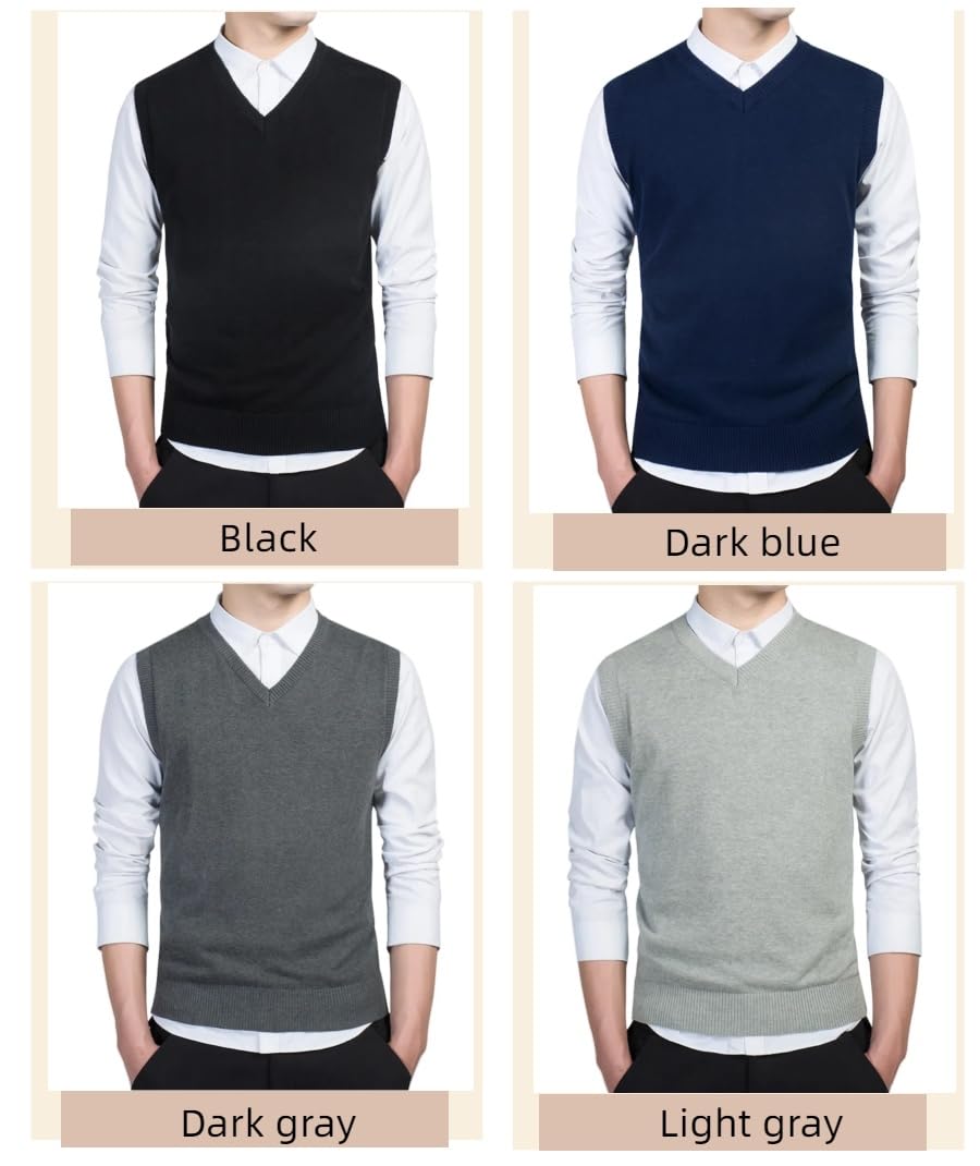 Jerséis sin Mangas para Hombre Chalecos de Punto con Cuello en V Jersey de Punto sin Mangas clásico Caballero Cardigans Chaqueta Otoño Invierno Prendas de Punto Pullover