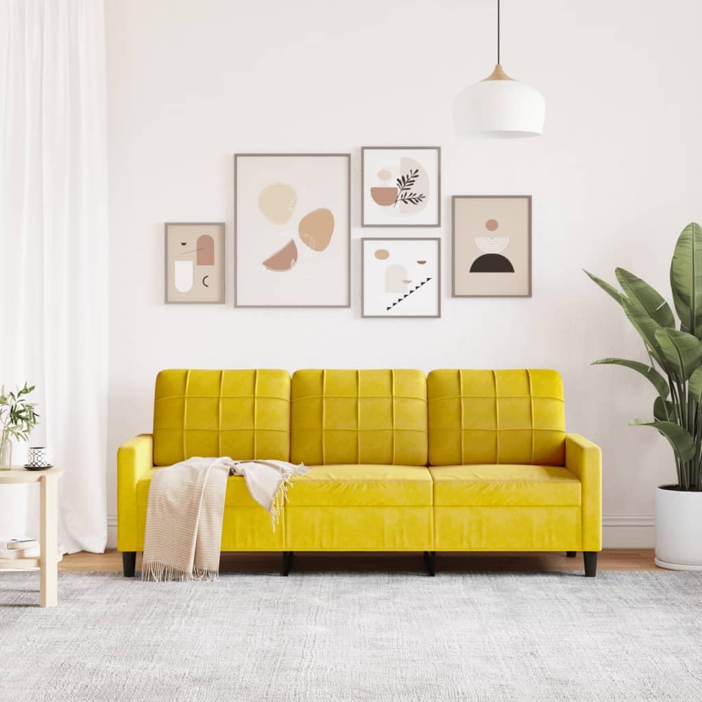Homgoday Divano a 3 Posti Giallo 180 cm in Velluto, Decor da Mobili Divani per Esterno da Giardino, Letto Divano, Divanetto per Terrazzo Esterno Arredamento