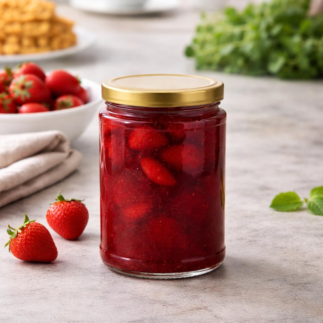 J&B Marmeladengläser, Glasbehälter, 500 ml, inkl. goldfarbenen Twist-Off-Kappen, Einmachgläser und Chutney-Gläser, 24 Stück