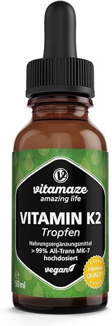 Vitamin K2 Drops, 200 mcg Vitamin K2 per Daily Dose, High Strength, Vegan & Liquid, MK-7 Menaquinone (> 99% All-Trans Form), 50 ml (1700 Drops), Supplement Without Additives, High Bioavailability