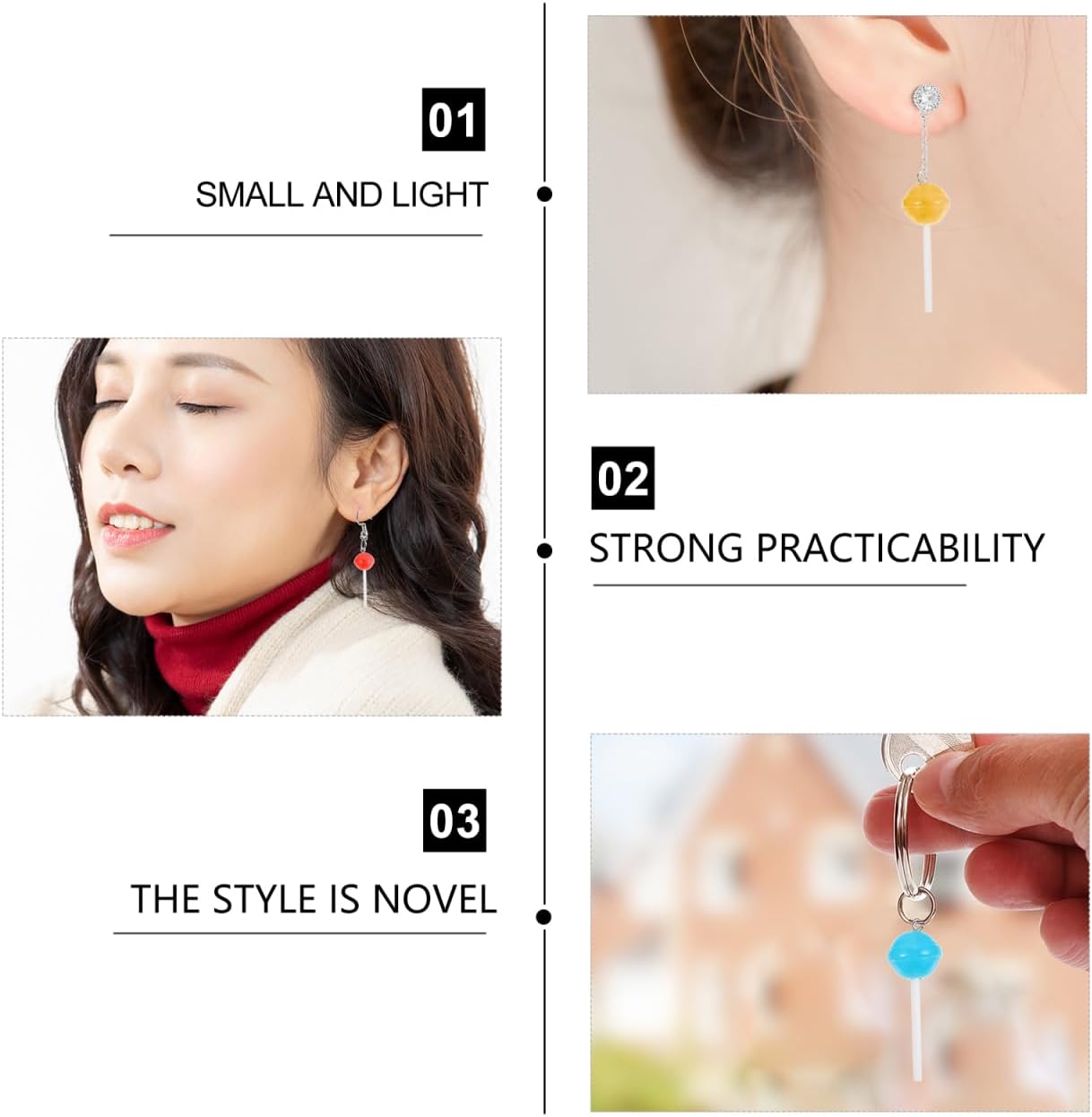 NUOBESTY Colorful Resin Lollipop Keychain Pendants Lightweight Mini Candy Charms for Bag Hanging Ornament Key Ring Decor and Diy Jewelry Making 1.77 Inch - Image 4