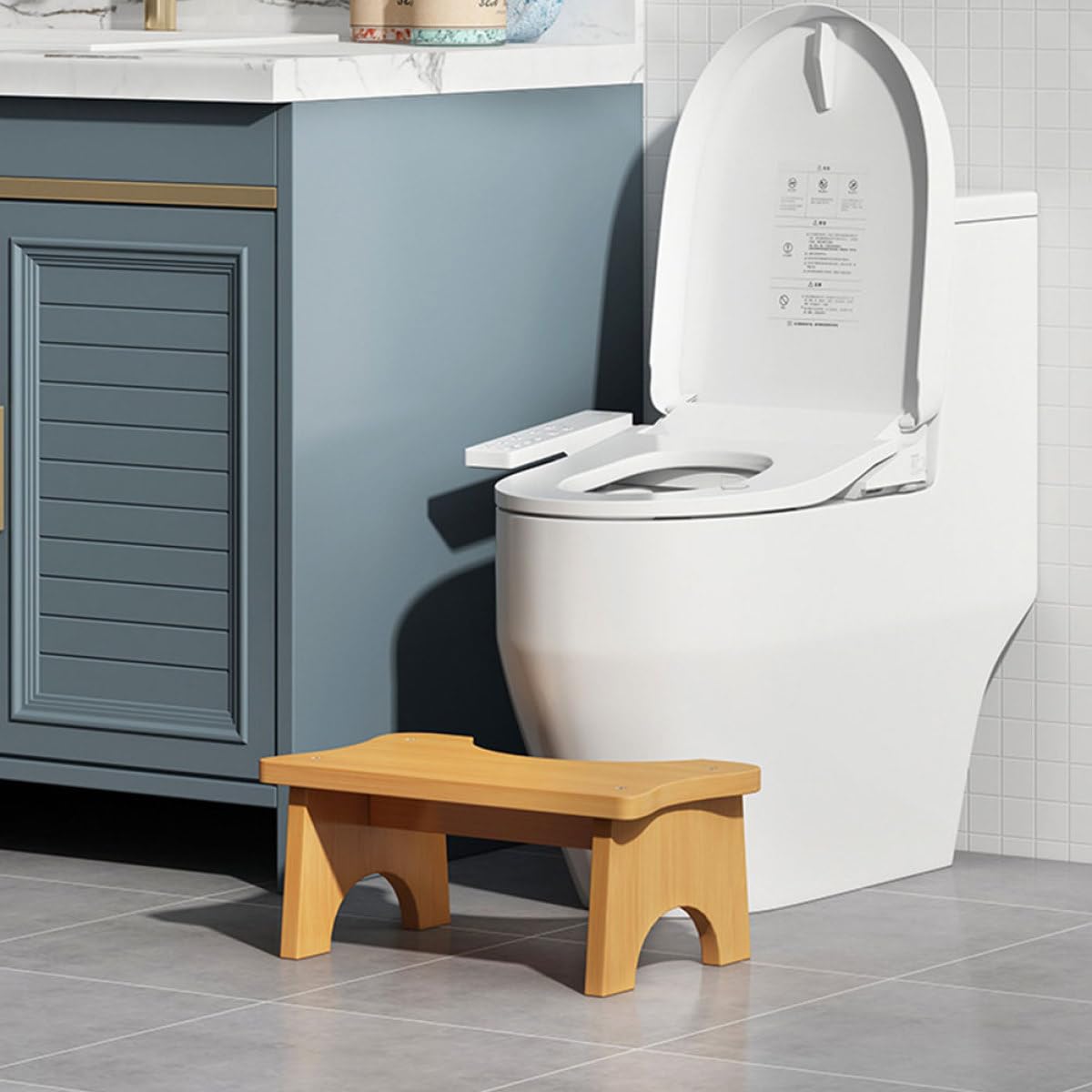 Toilettenhocker aus Massivem Holz Stabile Toilette Tritthilfe Ergonomischer Fußhocker für Erwachsene Platzsparend Leicht und Langlebig Geeignet für Bad und Wc