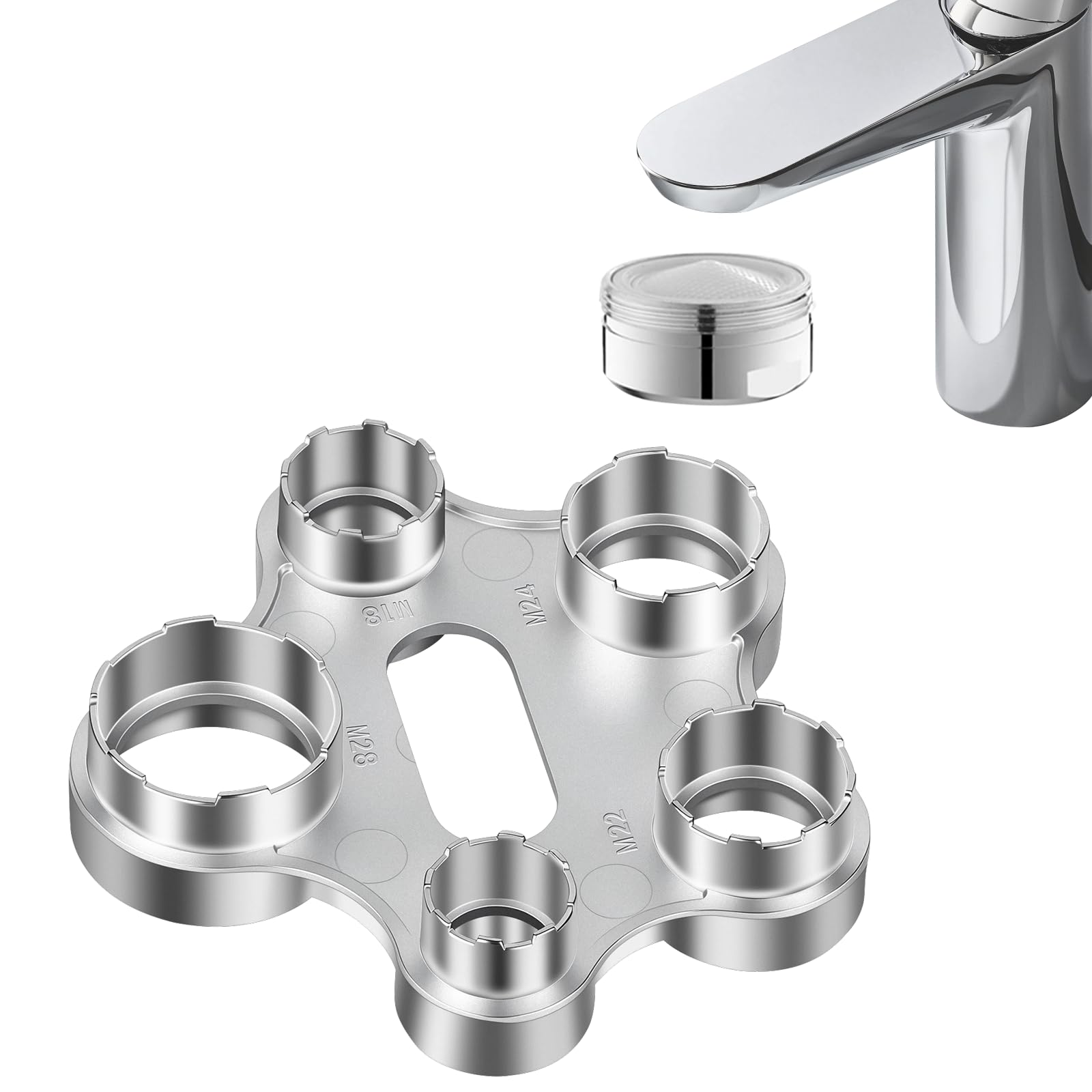 Ainiv Faucet Aerator Removal Wrench Tool, 10 in 1 Tap Aerator Wrench, M16-M28 External & Internal Threads, Chrome Finish