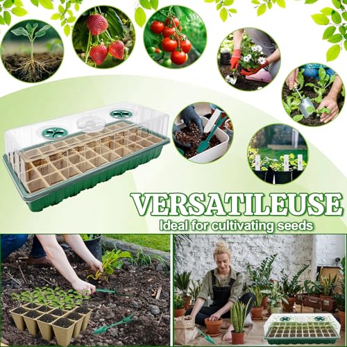 VEEKAY Zimmergewächshaus Anzuchtkasten,4 Stück 144 Loch Mini Gewächshaus Anzucht Set,Abbaubare Anzuchttöpfe,Anzuchtplatte,Setzling Starter Tabletts,30 Pflanzenetikett für den Anbau von Keimpflanzen