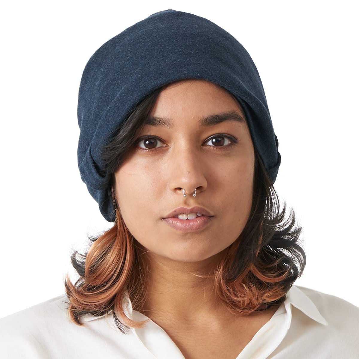 Charm Women's Navy Organic Cotton Slouchy Beanie - Soft Summer Slouch Chemo Hat