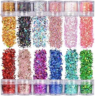 Chunky Glitter, 12 Color Face Glitter Cosmetic Glitter, Holographic Cosmetic Festival Chunky Glitter, Ultra-Thin Nail Glitter for Face Body Eye Hair Nail and DIY Art