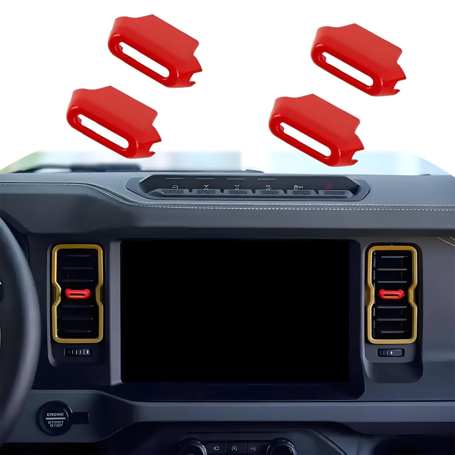 Photo 1 of **ONLY 3**Air Conditioning Outlet Adjustment Trim Compatible with Ford Bronco 2021+ Interior Accessories Central Control Air Outlet Vent Cover (RED)