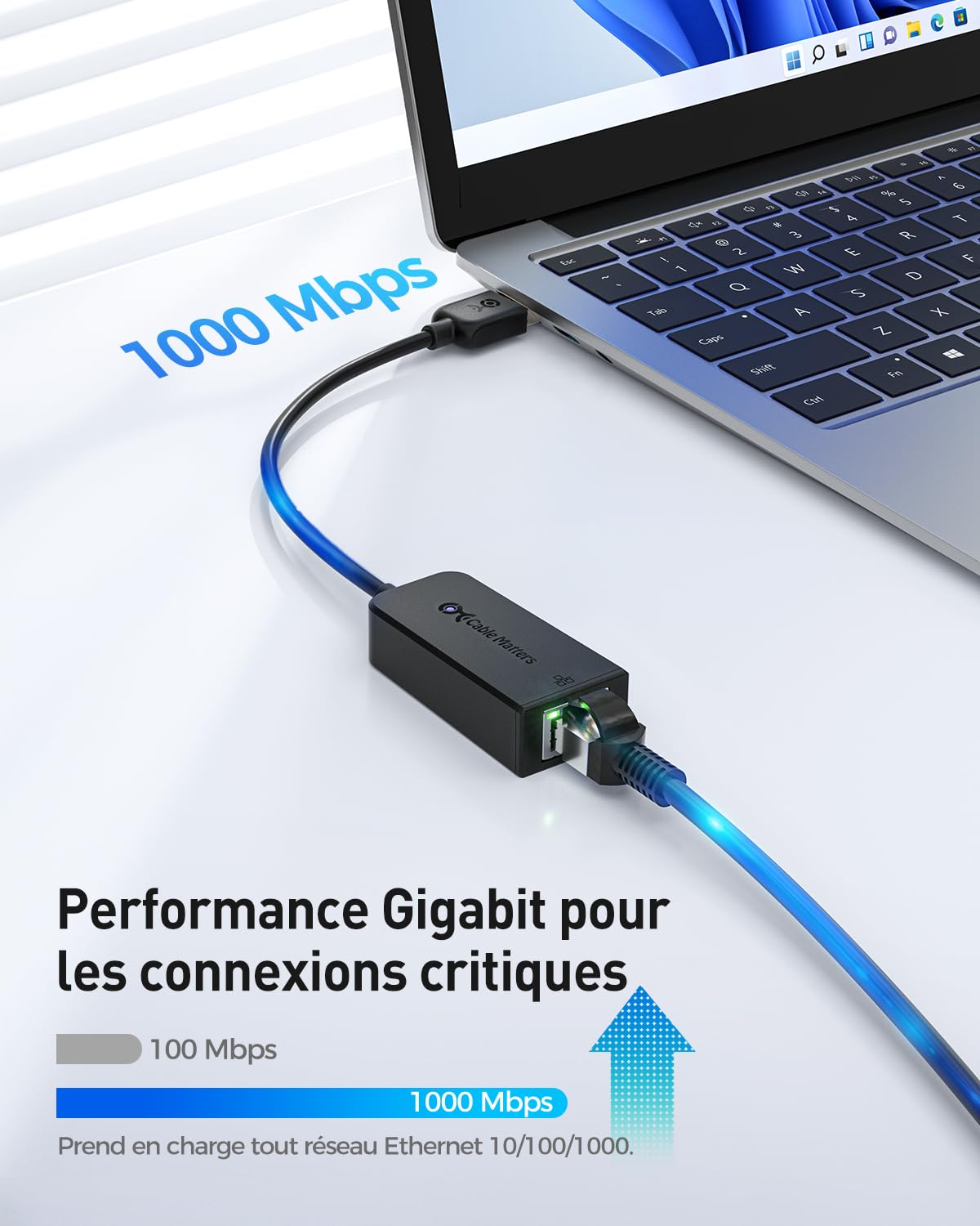 Cable Matters Lot de 2 Adaptateurs USB 3.0 vers Gigabit Ethernet, Noir | 10/100/1000 Mbps LAN, Plug et Play, USB réseau adaptateur, PXE MAC Address Clone, ordinateur portable