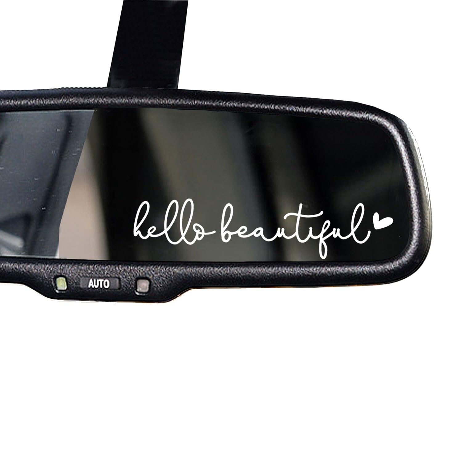 2 x Hello Beautiful Car Mirror Decal, Affirmation Sticker, Rearview Mirror Decal, Tumbler Sticker, Water Bottle Stickers, Vinyl Tumbler Decal, New Car Decor, 4 inches (White, Hello Beautiful)
