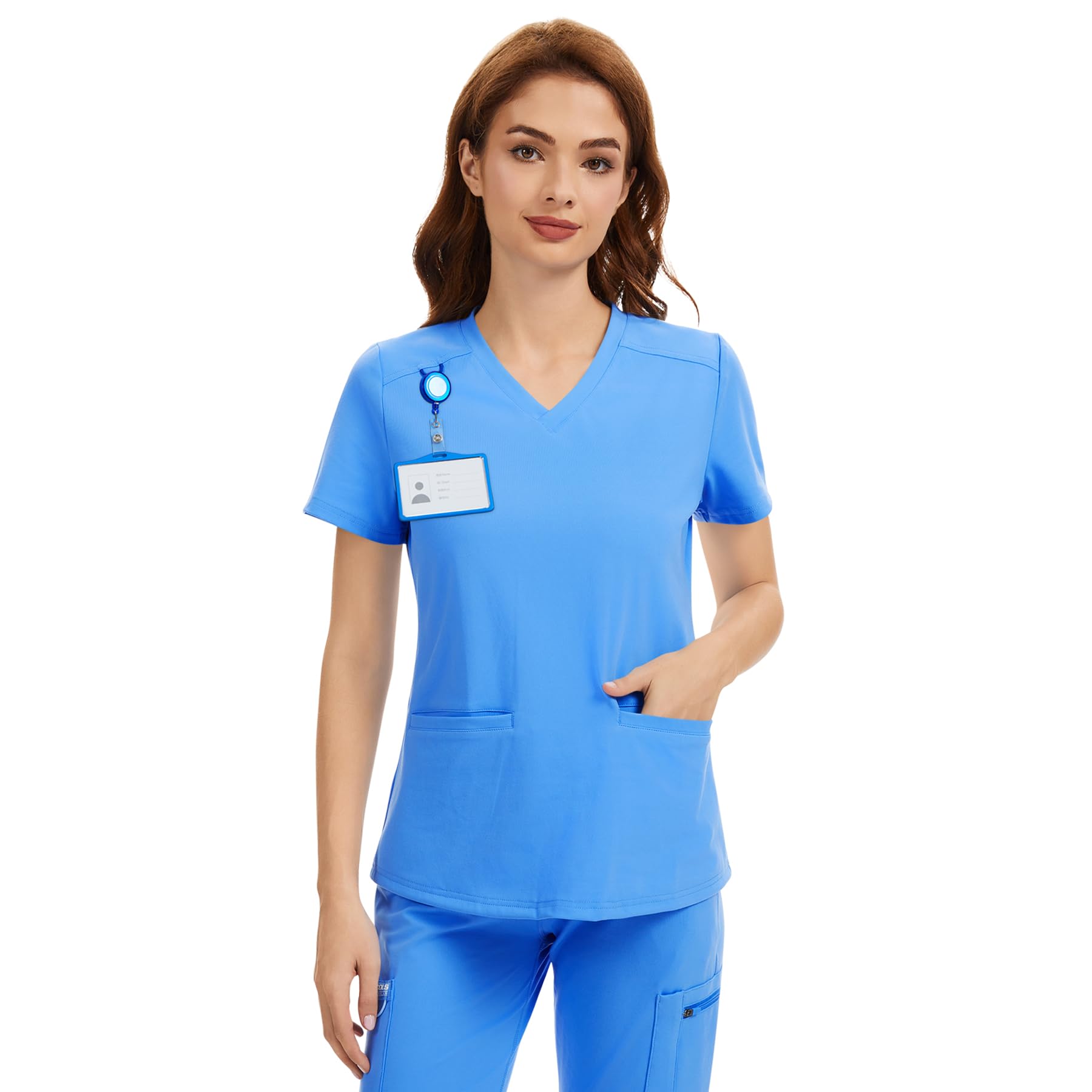Scrub Tops for Women - V-Neck with 2 Pockets Soft 4-Way Stretch Anti-Wrinkle Easy Care for Medical Uniforms