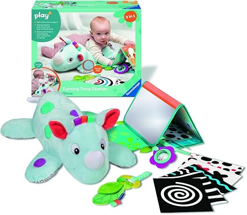 Ravensburger Play+ Estación de actividad 3 en 1 Tummy Time - Rhino  Alfombra de juego interactiva  Fomenta las habilidades motoras y la exploración