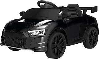 Voiture électrique pour enfants 6 V avec télécommande, musique, lumières LED et siège en simili cuir - Voiture électrique 3 à 5 km/h pour enfants de 1 à 4 ans, style sportif noir