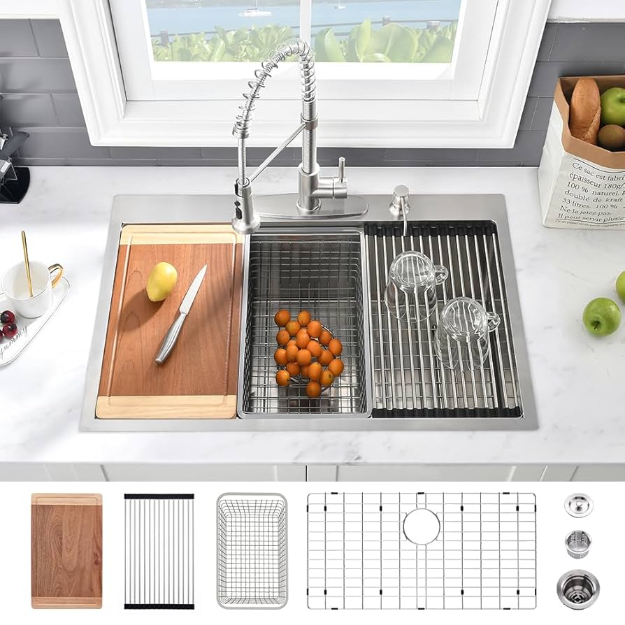 33 Inch Drop In Kitchen Sink Workstation-VASOYO 33x19