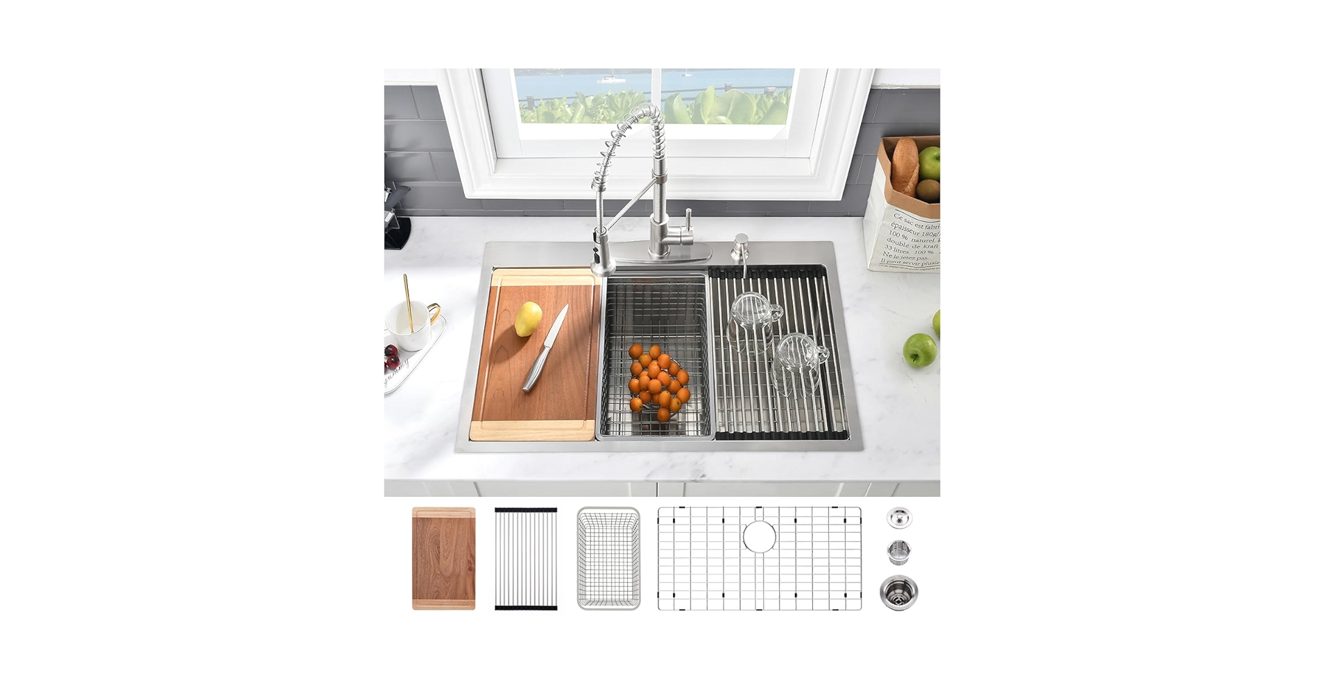 33 Inch Drop In Kitchen Sink Workstation-VASOYO 33x19