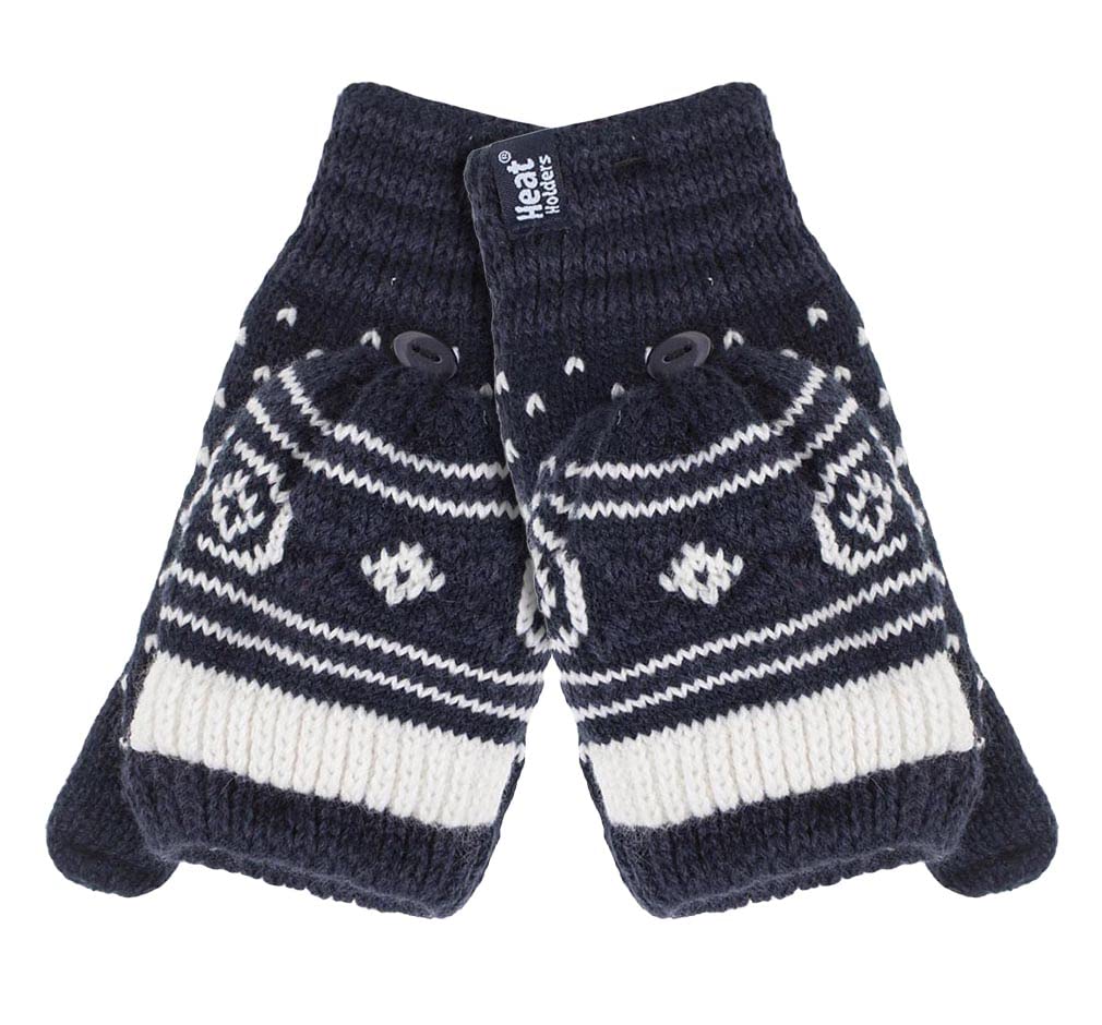 Heat Holders Women's Navy (Stockholm) - Warm Fairisle Patterned Thermal Fingerless Winter Mittens Converter Gloves (One Size, )