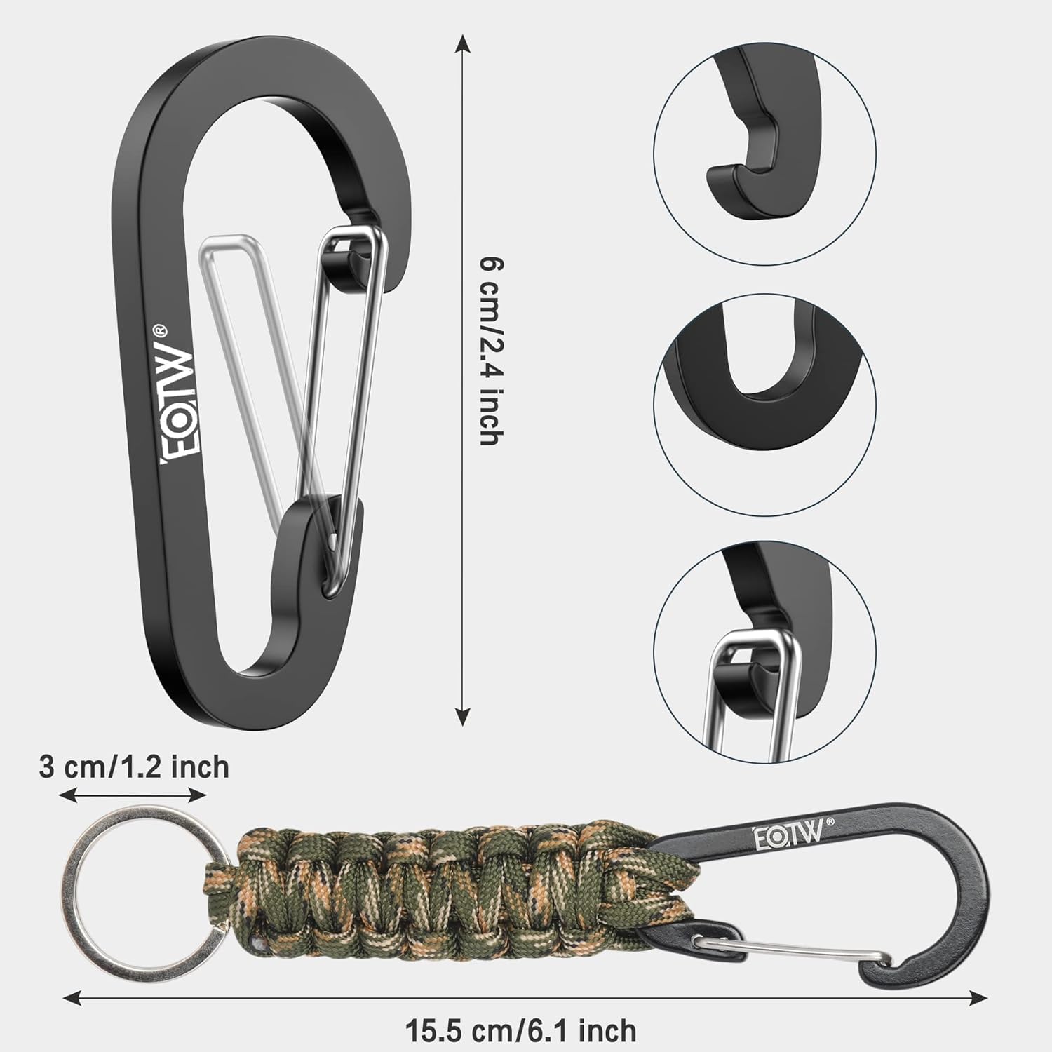 3 moschettoni per portachiavi, portachiavi in paracord