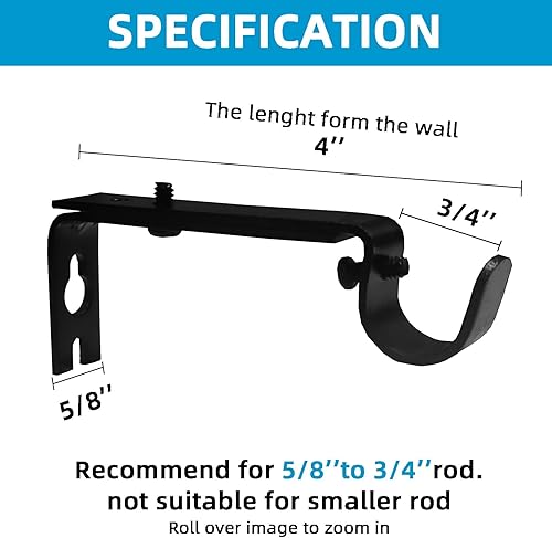 Miniatura 3 de Kowibcl 2 soportes ajustables para barra de cortina, se adaptan a barras de hasta 58 pulgadas o 34 pulgadas, soporte extensible para barra de