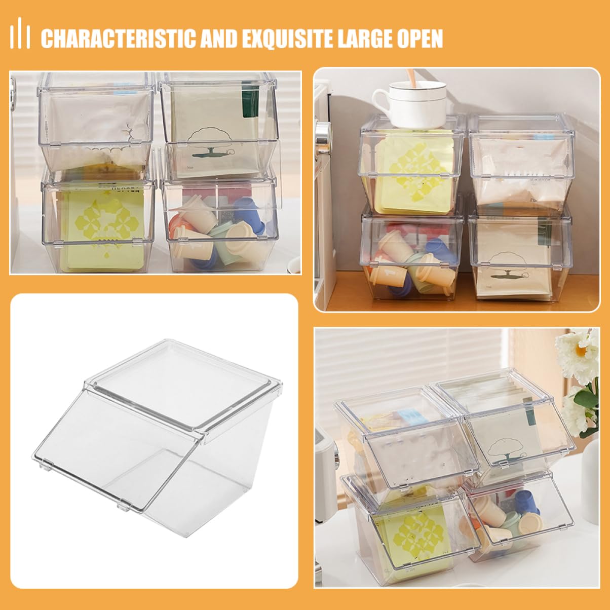 FELTECHELECTR Stylish Tea Bag Storage Box Set 4pc Acrylic Tea Bag Organizer Tea Bag Box Organiser Sugar Packet Holder Coffee Station Organizer Space-saving for Kitchen