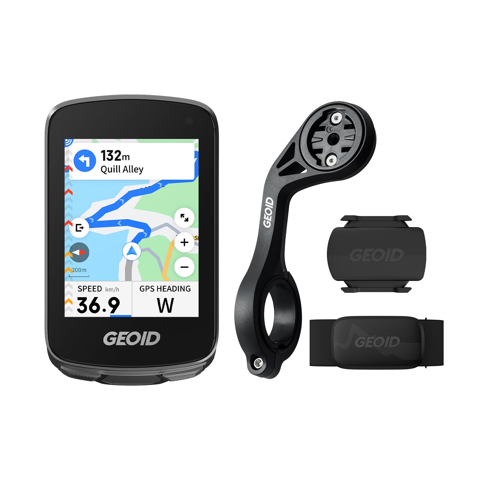 GEOID CC700 Pro Compteur Vélo GPS Tactile sans Fil avec CS600 Capteur de Cadence/Vitesse, HS500 Ceinture Cardiaque & Support, Écran Couleur 2,8 Pouces, Navigation Carte, IPX7