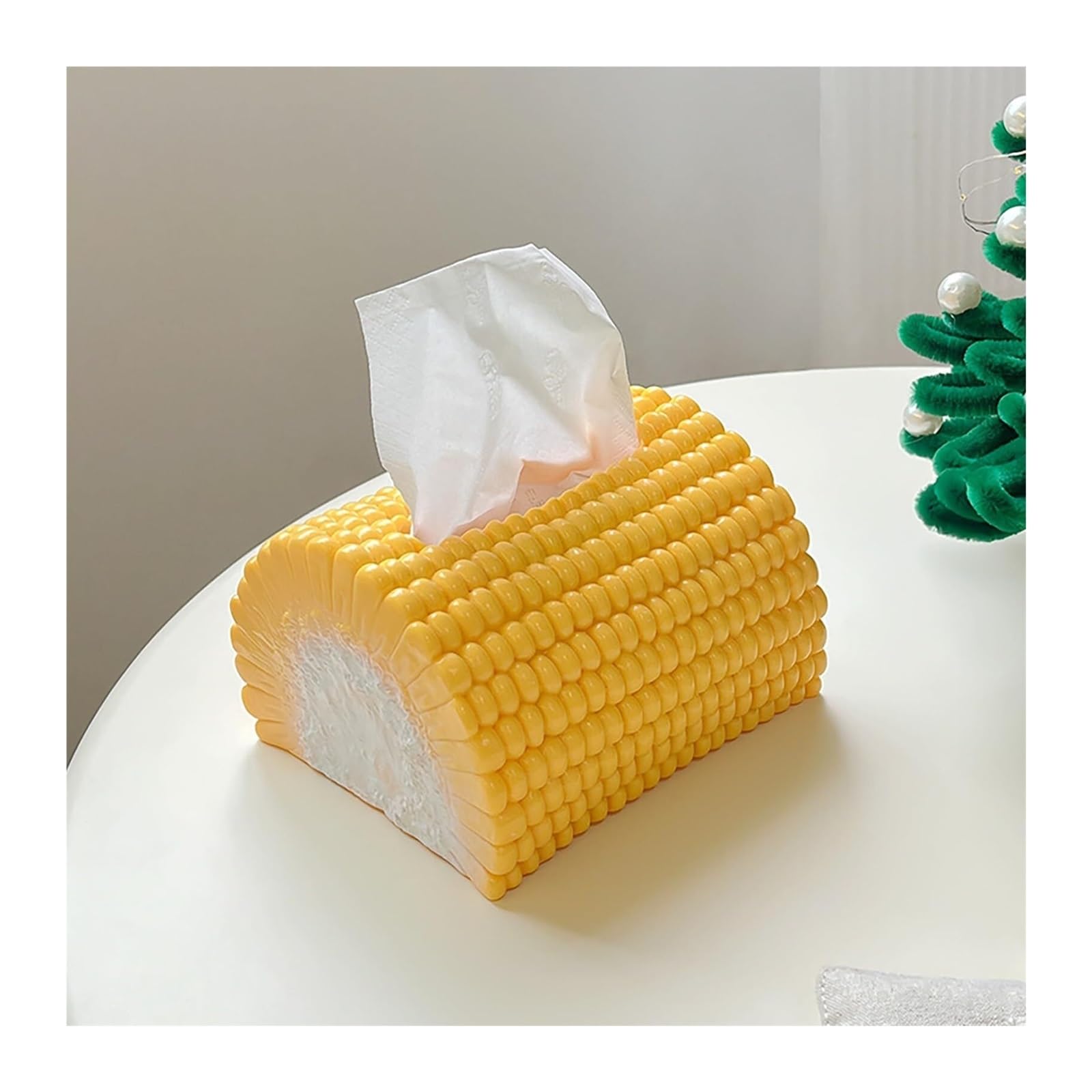 Tissue Vessel dekoracyjny dozownik chusteczek w kształcie kukurydzy. Urocze żółte pudełko do przechowywania z motywem kukurydzy must-have do pokoju gościnnego